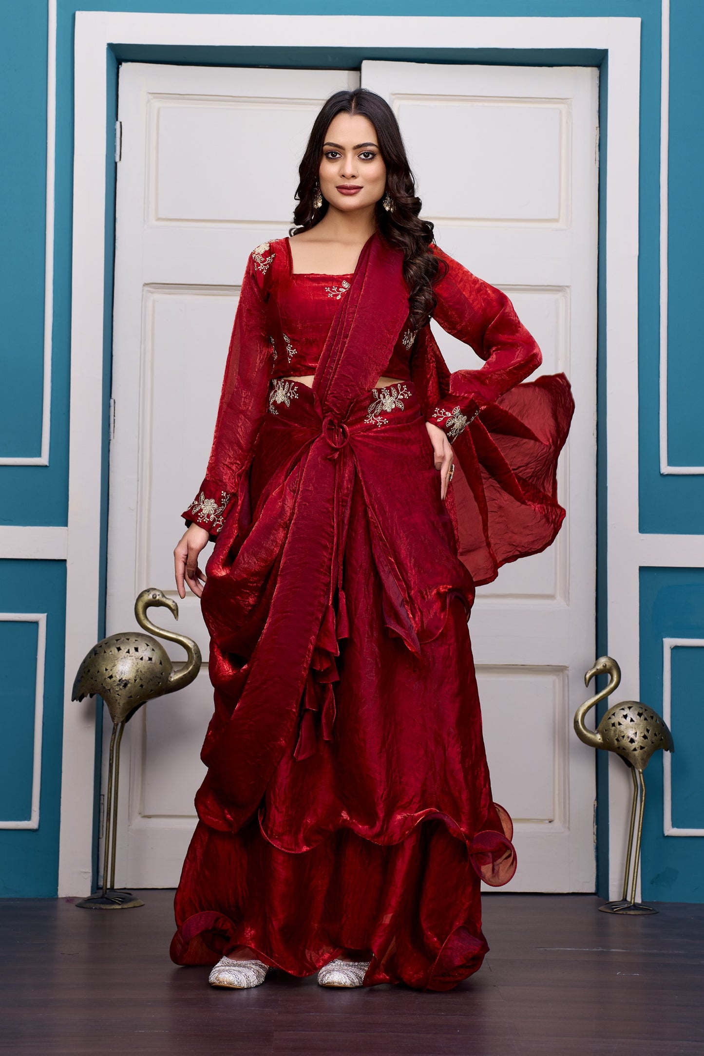 3 in 1 Ethnic Fully Stitched Lehenga Set With Color Choices [4 PCS]