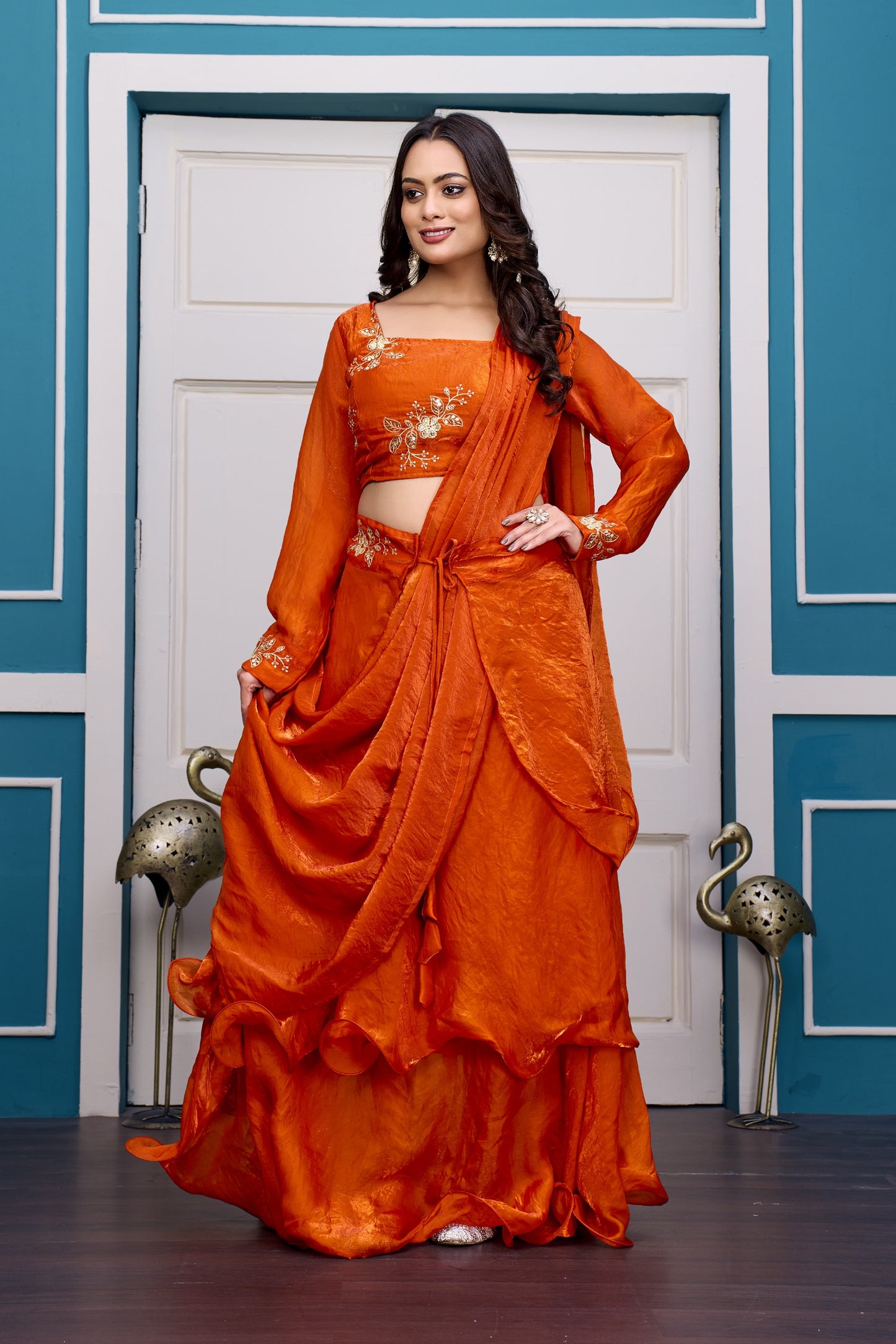 3 in 1 Ethnic Fully Stitched Lehenga Set With Color Choices [4 PCS]