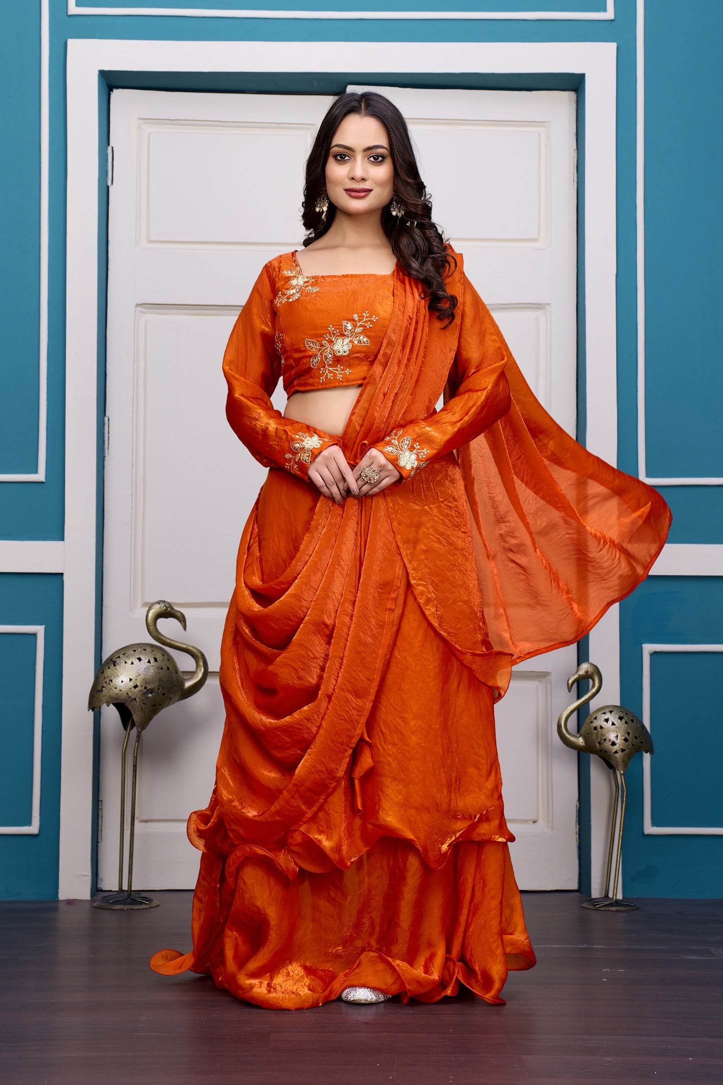 3 in 1 Ethnic Fully Stitched Lehenga Set With Color Choices [4 PCS]