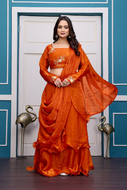 3 in 1 Ethnic Fully Stitched Lehenga Set With Color Choices [4 PCS]