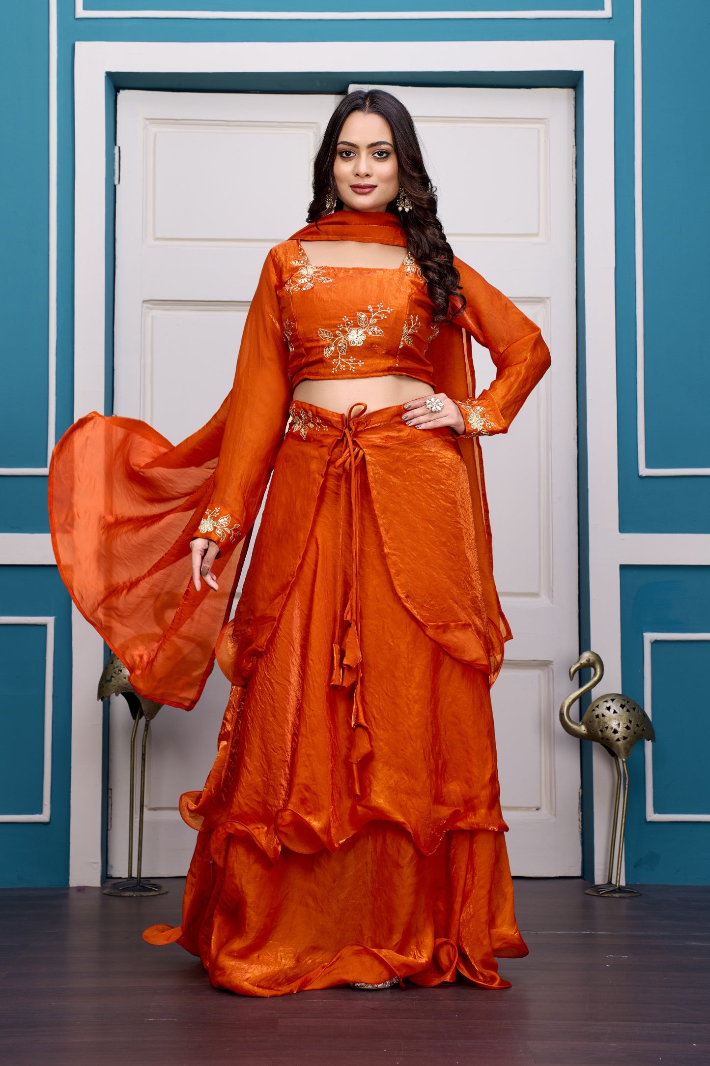 3 in 1 Ethnic Fully Stitched Lehenga Set With Color Choices [4 PCS]