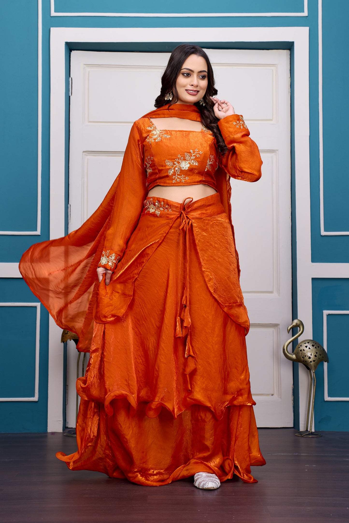 3 in 1 Ethnic Fully Stitched Lehenga Set With Color Choices [4 PCS]