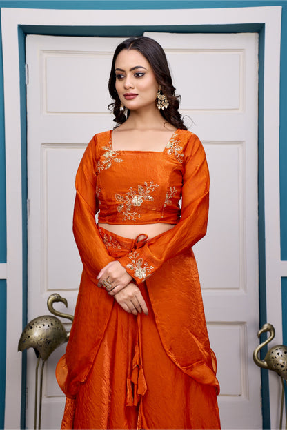 3 in 1 Ethnic Fully Stitched Lehenga Set With Color Choices [4 PCS]