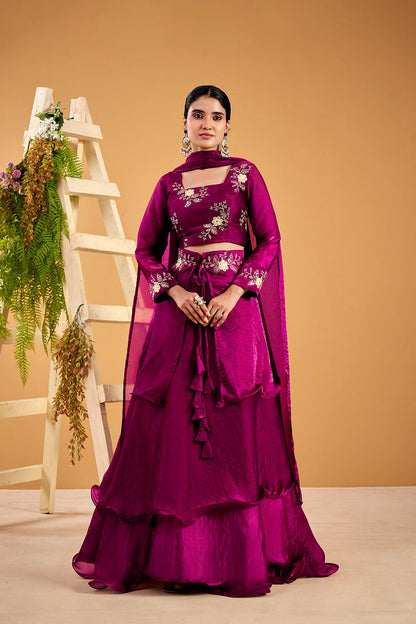 3 in 1 Ethnic Fully Stitched Lehenga Set With Color Choices [4 PCS]