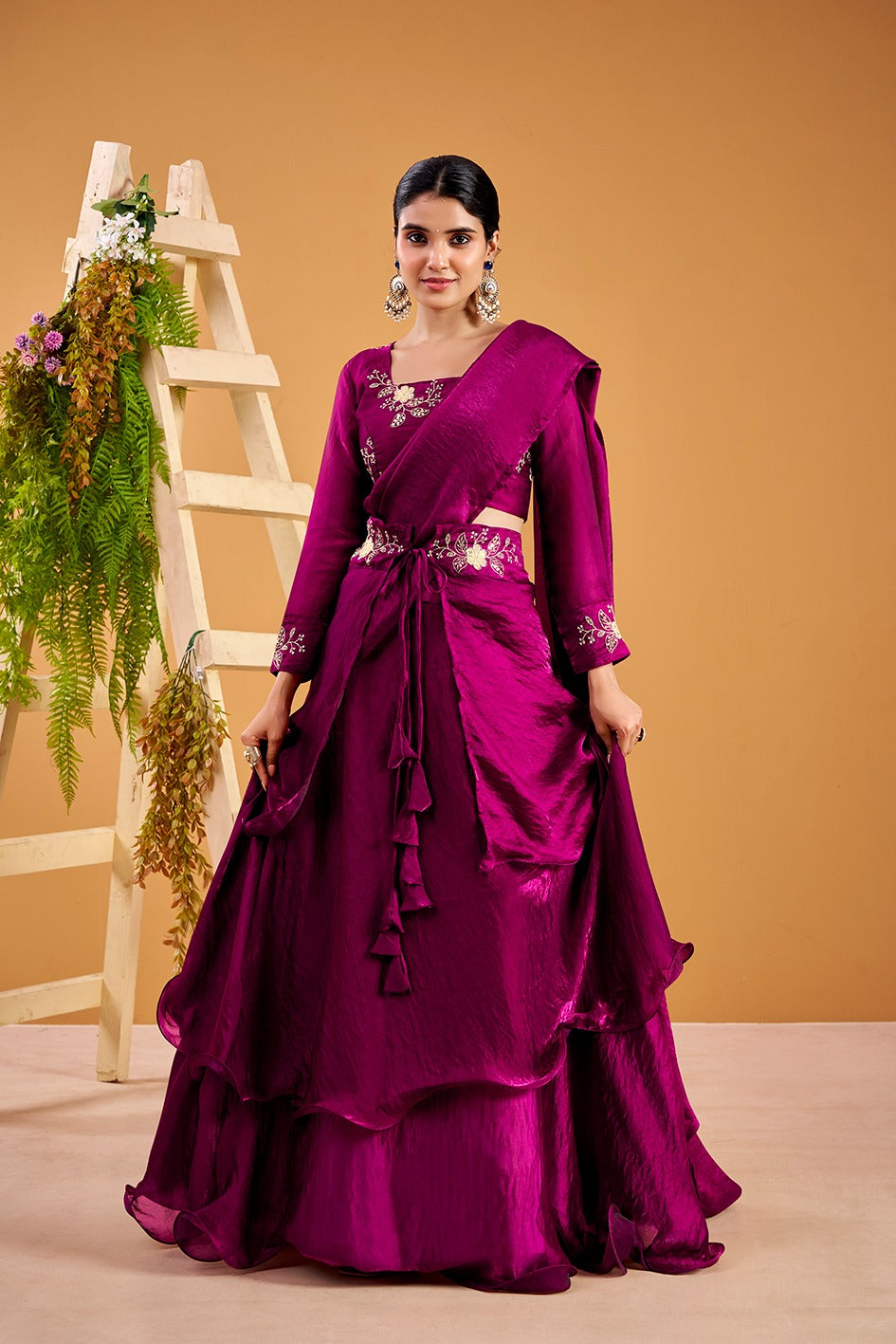 3 in 1 Ethnic Fully Stitched Lehenga Set With Color Choices [4 PCS]