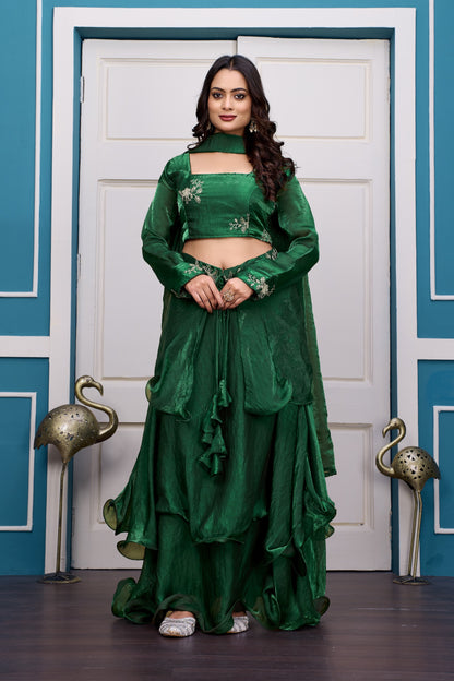 3 in 1 Ethnic Fully Stitched Lehenga Set With Color Choices [4 PCS]