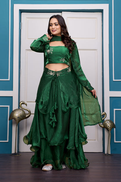 3 in 1 Ethnic Fully Stitched Lehenga Set With Color Choices [4 PCS]