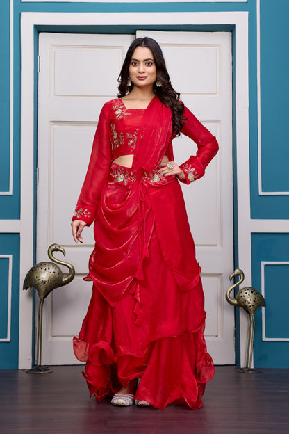 3 in 1 Ethnic Fully Stitched Lehenga Set With Color Choices [4 PCS]