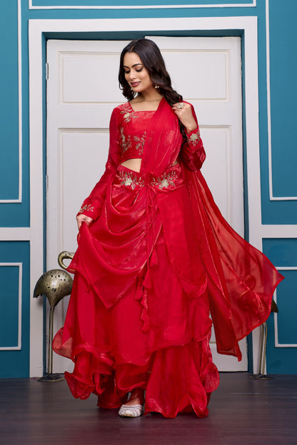 3 in 1 Ethnic Fully Stitched Lehenga Set With Color Choices [4 PCS]