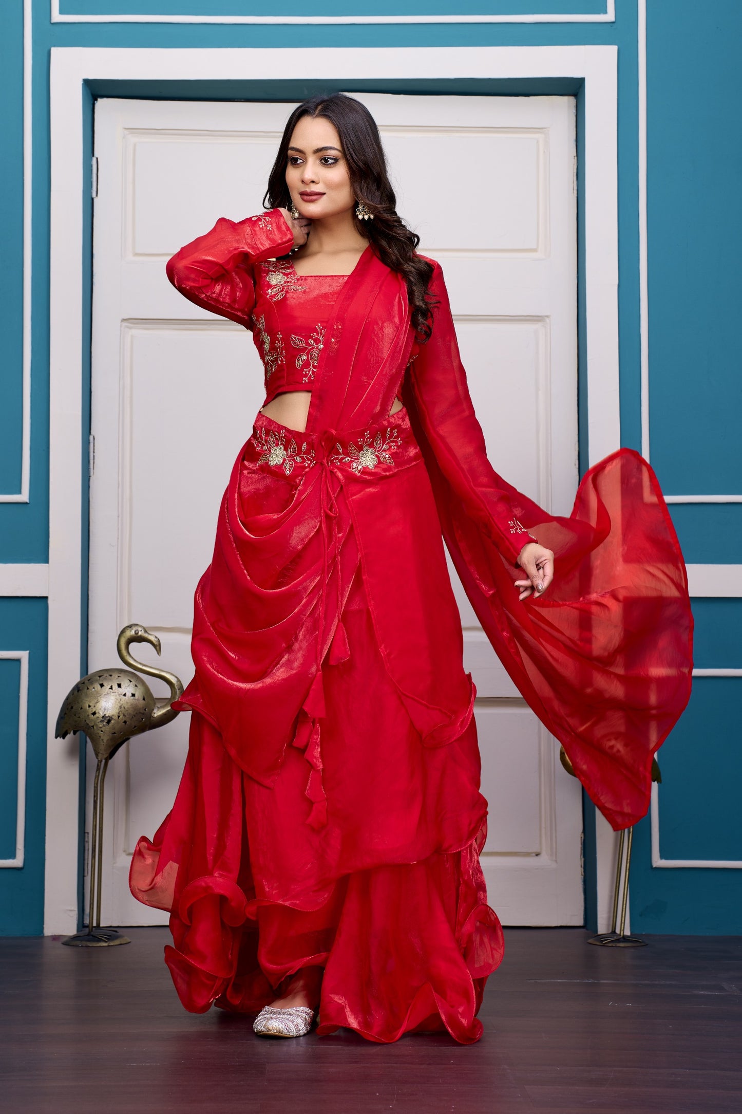 3 in 1 Ethnic Fully Stitched Lehenga Set With Color Choices [4 PCS]