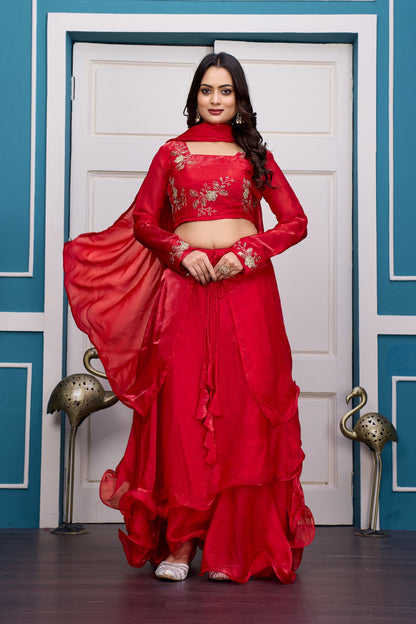3 in 1 Ethnic Fully Stitched Lehenga Set With Color Choices [4 PCS]