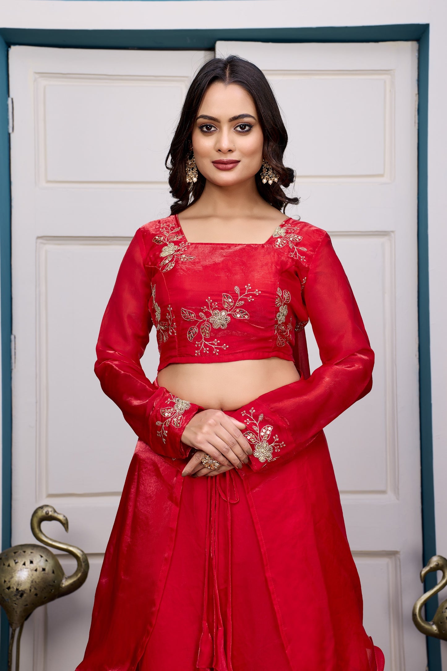 3 in 1 Ethnic Fully Stitched Lehenga Set With Color Choices [4 PCS]