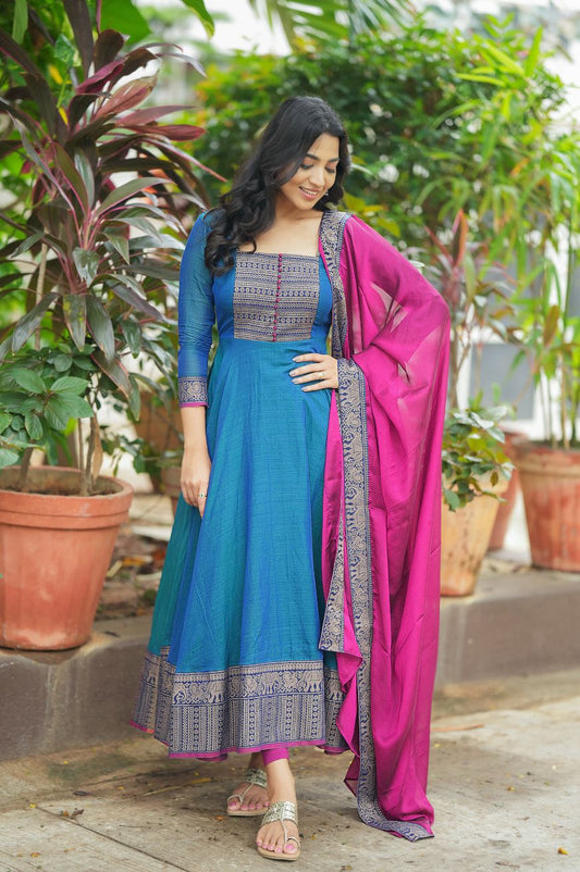 Vichitra Silk Gown Set