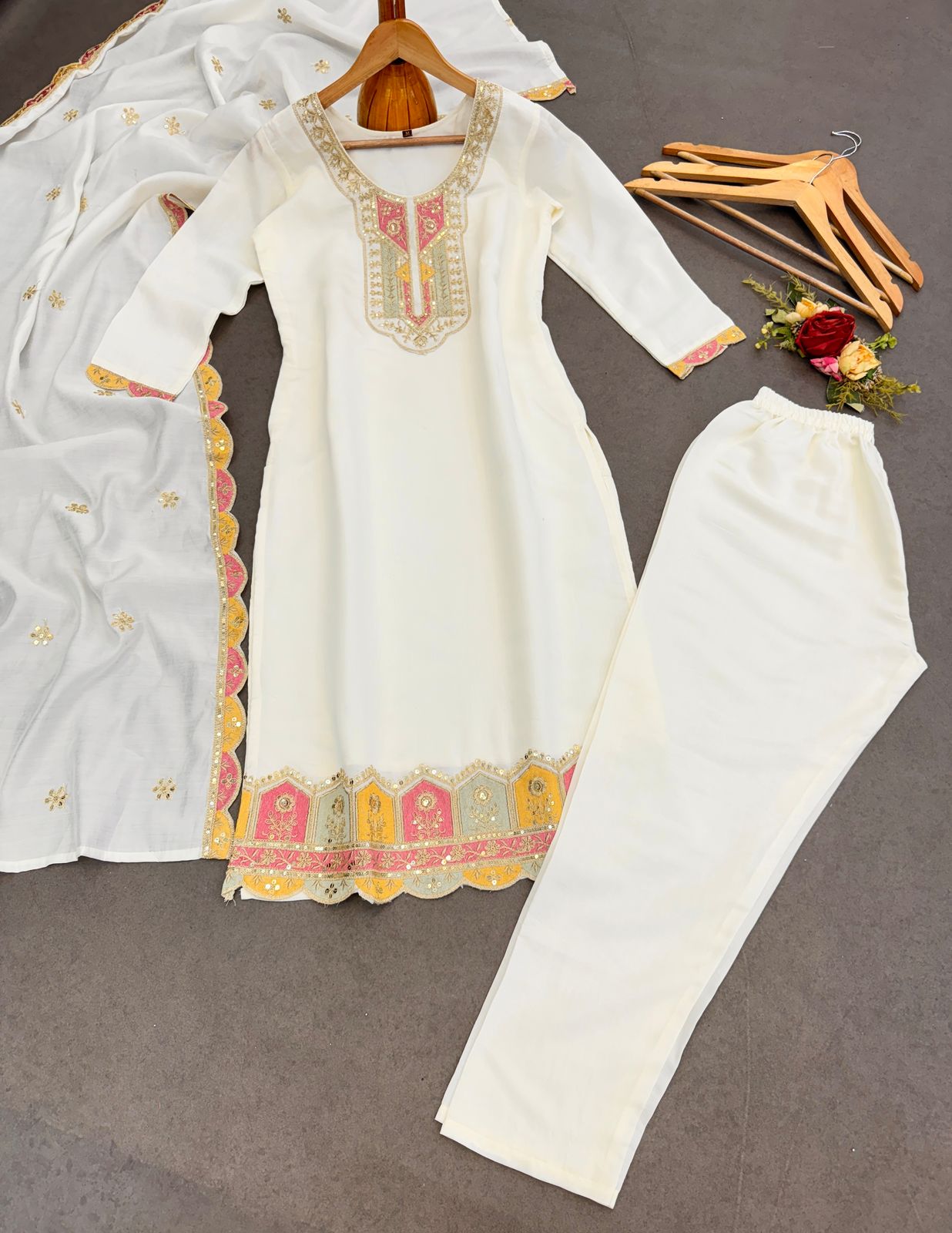 White Roman Silk Suit