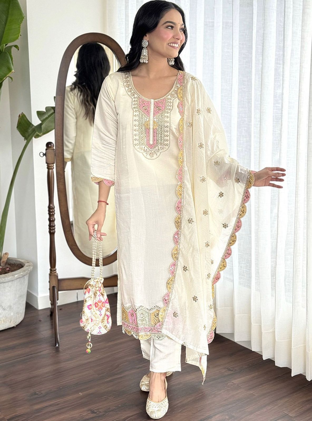 White Roman Silk Suit