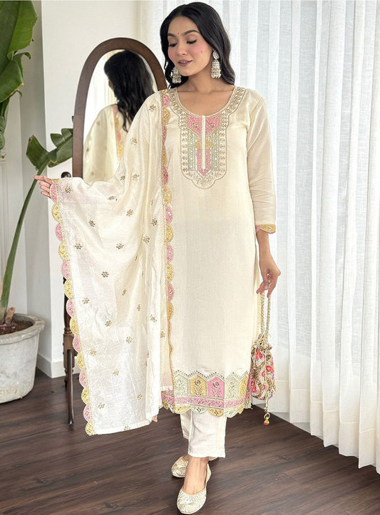 White Roman Silk Suit