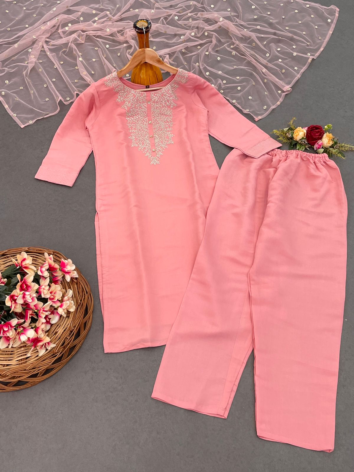 Roman Suit Set with Net Dupatta