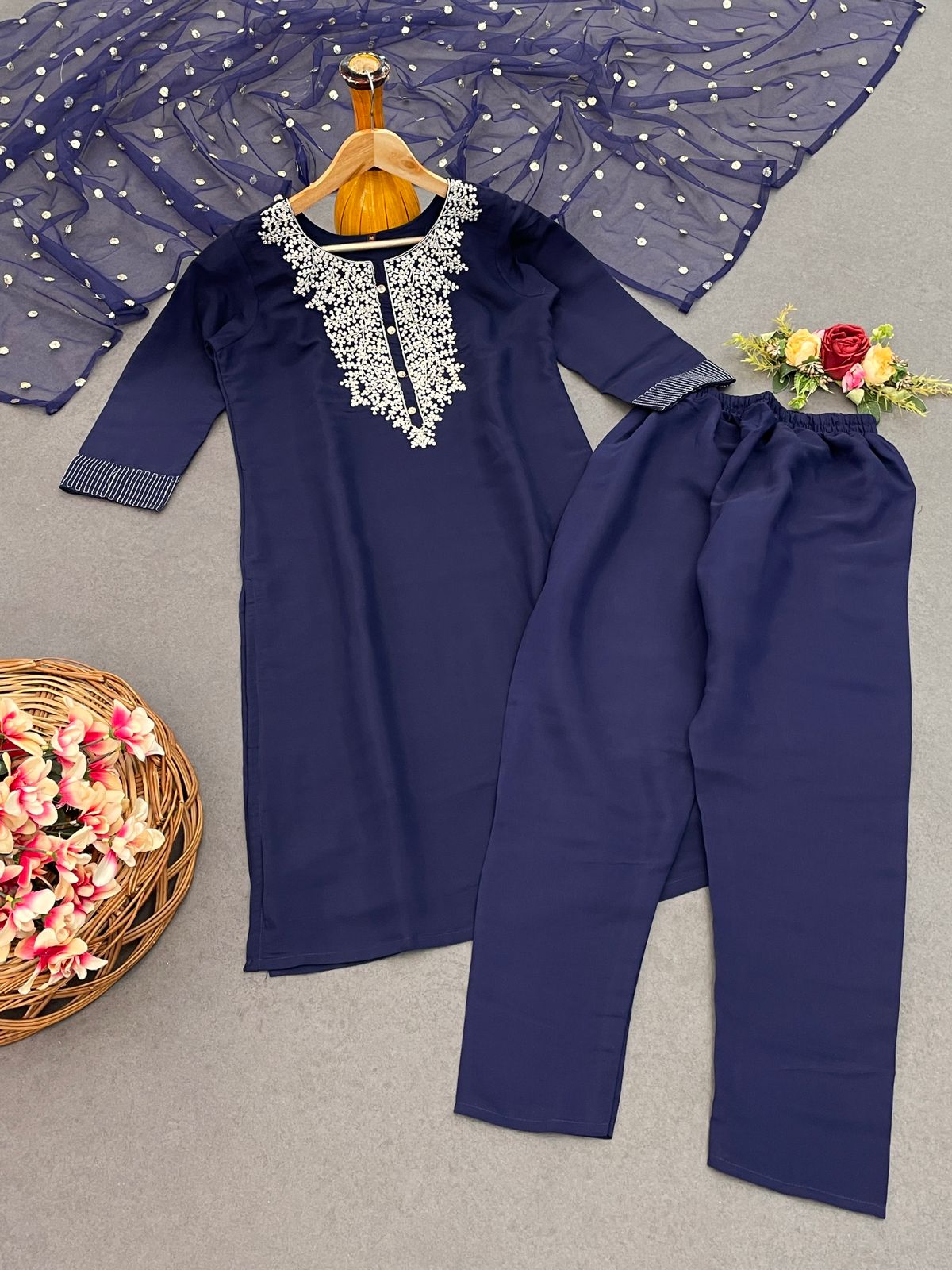 Roman Suit Set with Net Dupatta