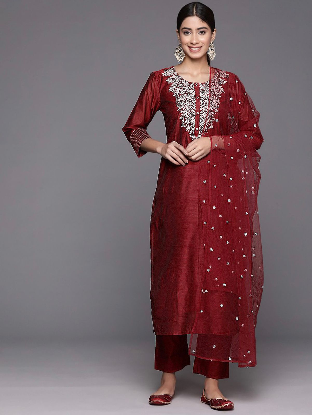 Roman Suit Set with Net Dupatta