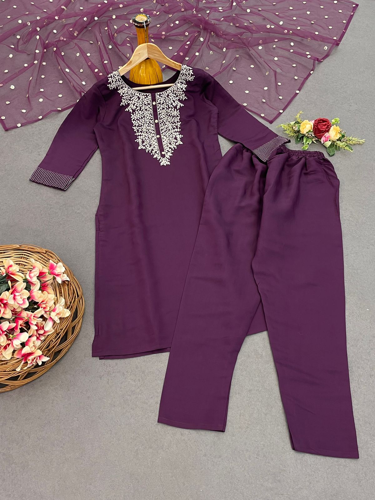 Roman Suit Set with Net Dupatta