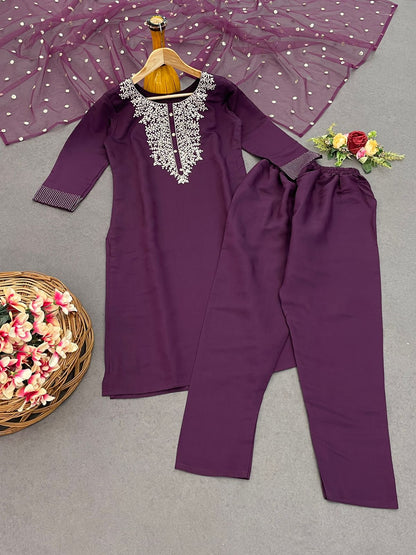 Roman Suit Set with Net Dupatta