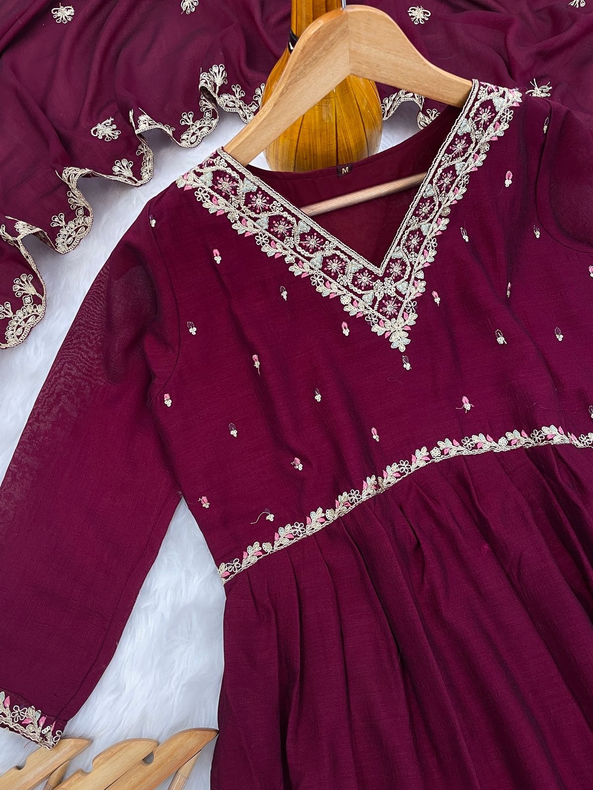 Vichitra Silk Embroidered Suit