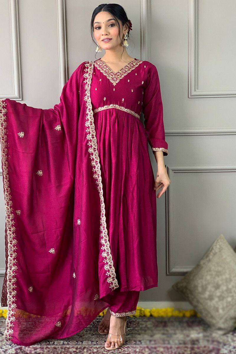 Vichitra Silk Embroidered Suit