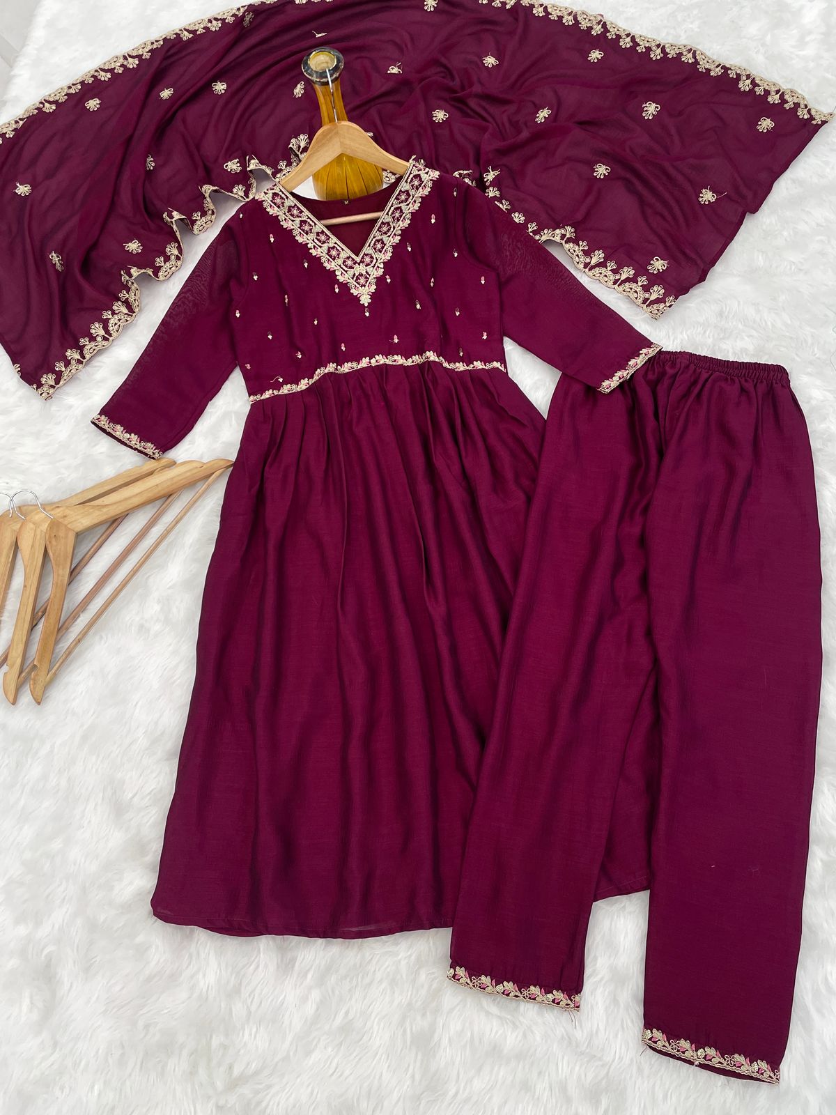 Vichitra Silk Embroidered Suit