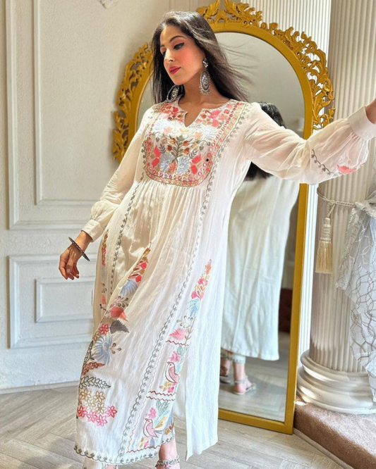 3-Piece Embroidered Set – Kurta, Plazo & Dupatta