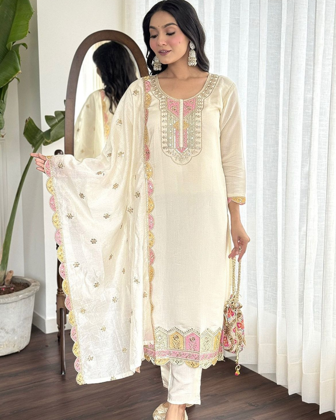White Roman Silk Suit