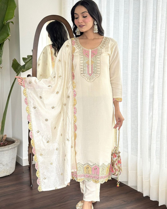 White Roman Silk Suit