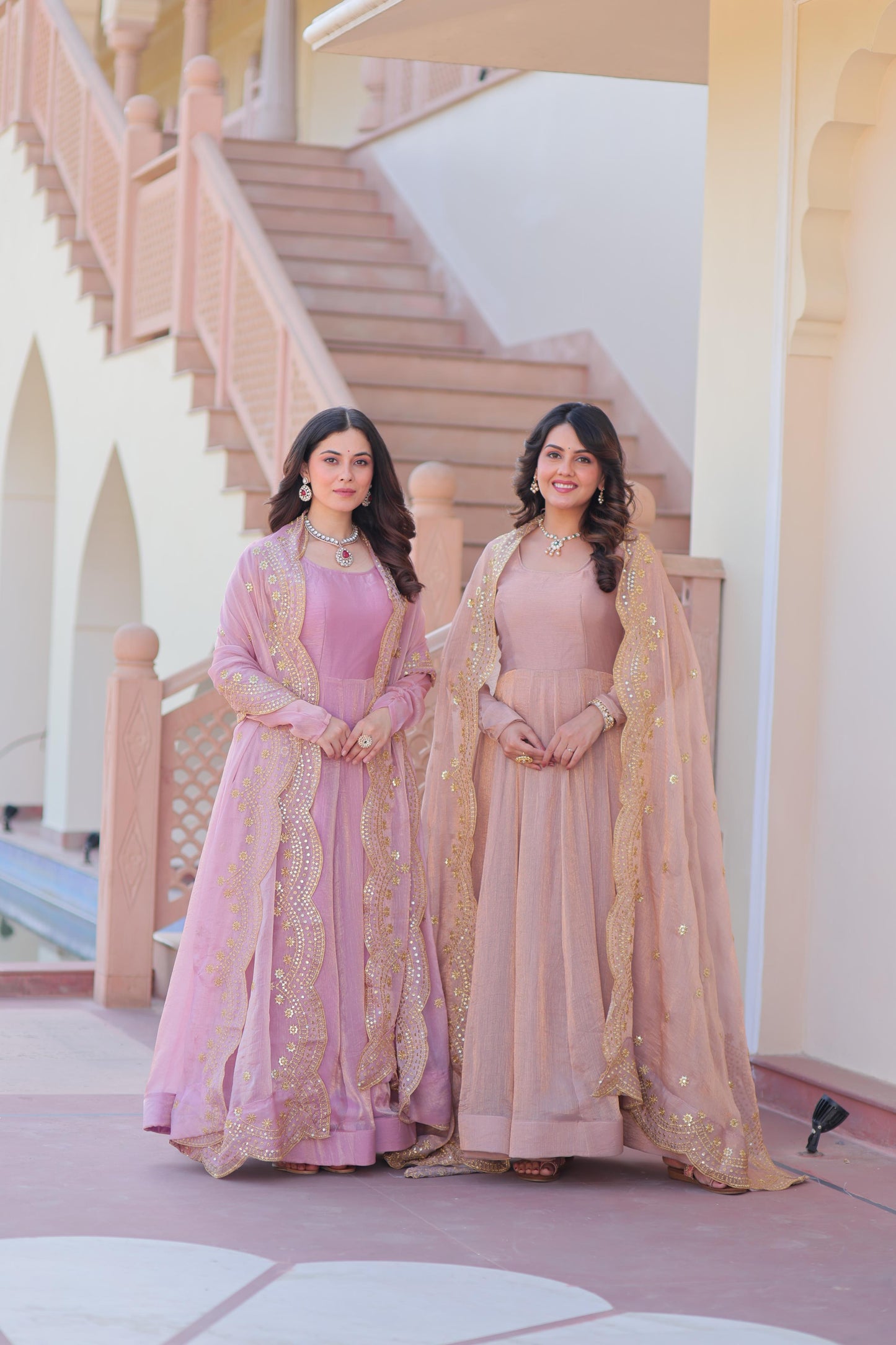 Fendy Chiffon Kali Gown Set with Embroidered Dupatta