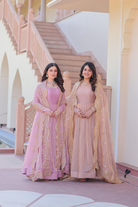 Fendy Chiffon Kali Gown Set with Embroidered Dupatta