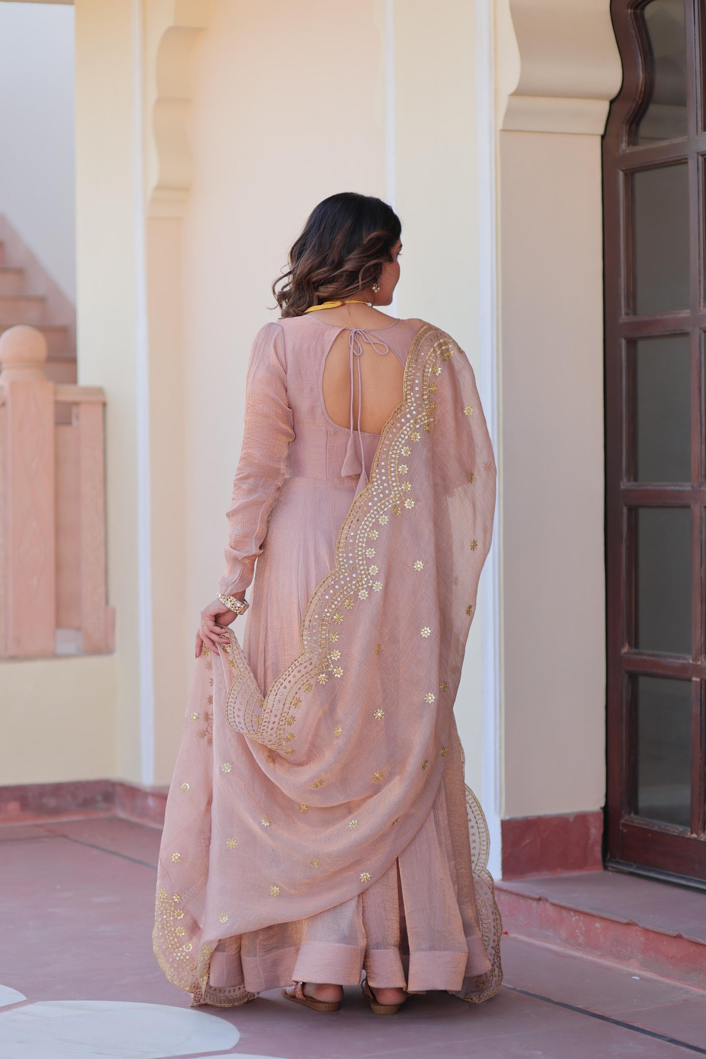 Fendy Chiffon Kali Gown Set with Embroidered Dupatta