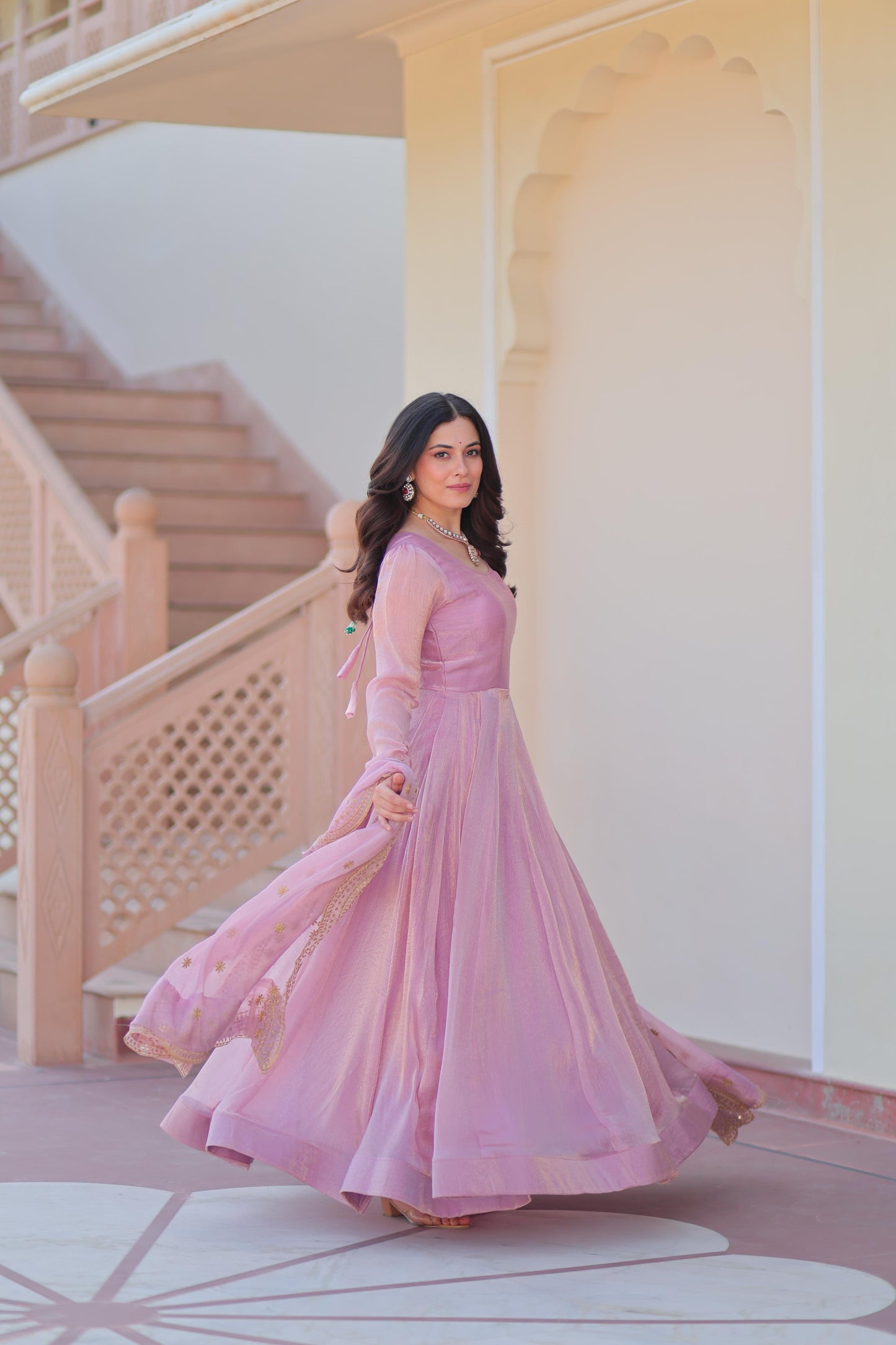 Fendy Chiffon Kali Gown Set with Embroidered Dupatta
