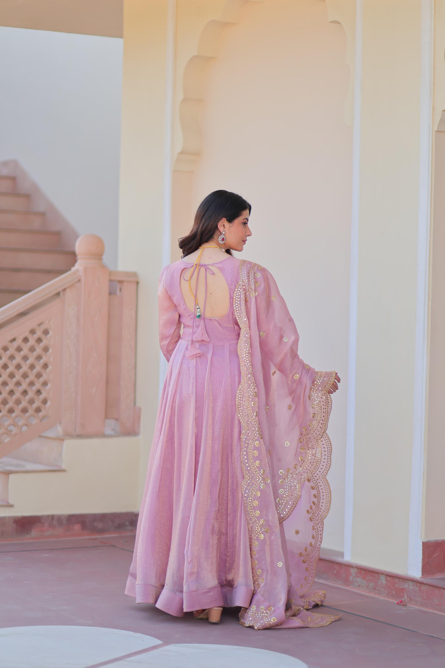 Fendy Chiffon Kali Gown Set with Embroidered Dupatta