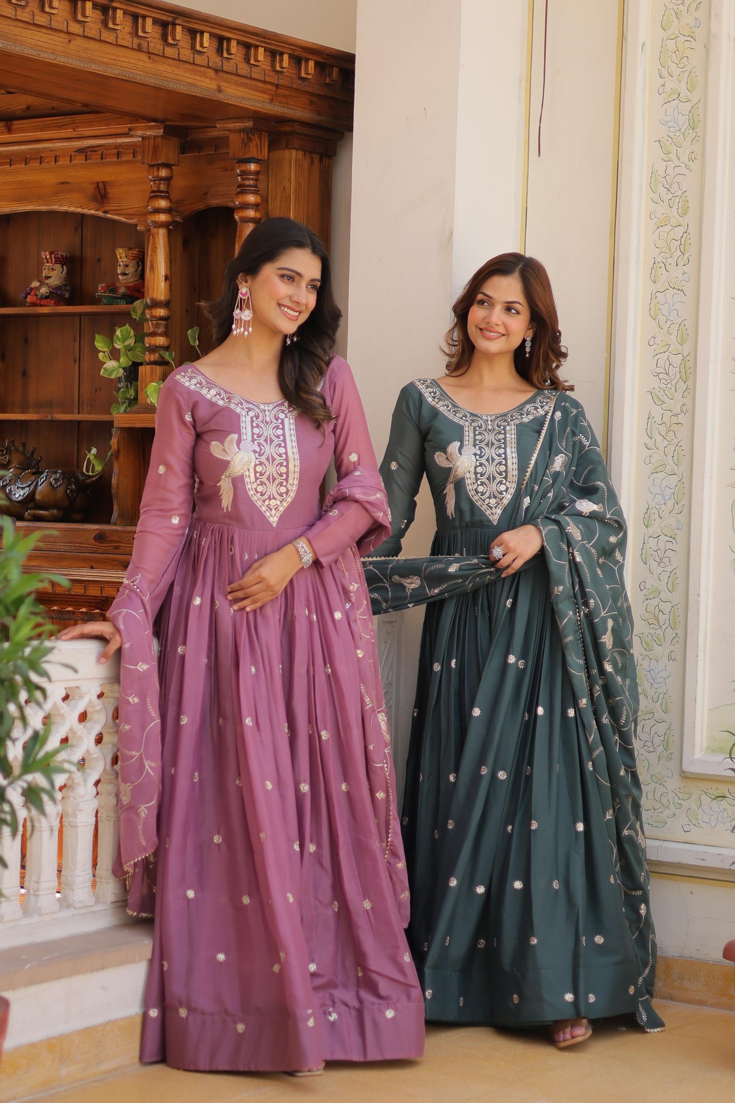 Premium Sequins Embroidered Gown with Dupatta