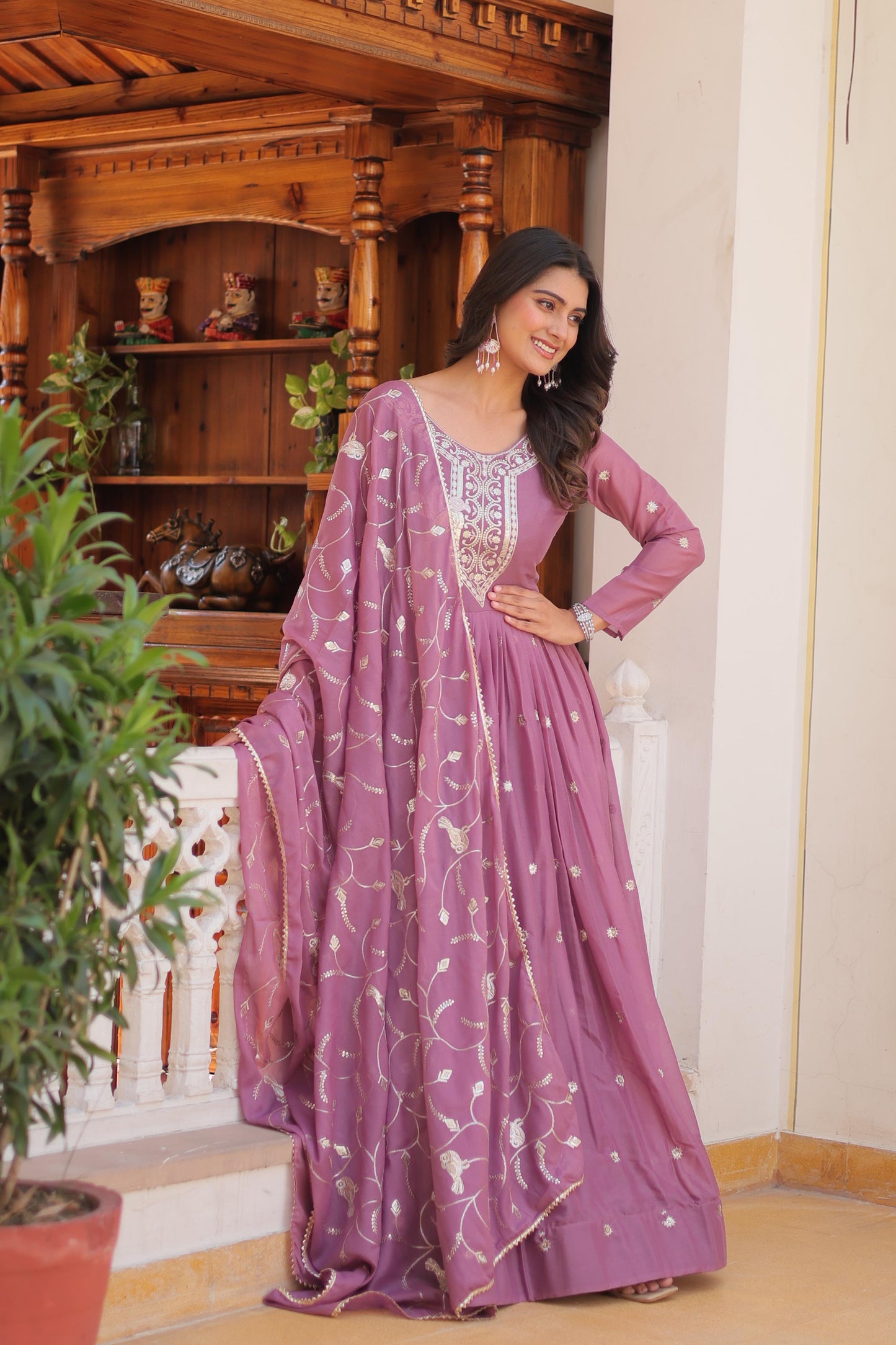 Premium Sequins Embroidered Gown with Dupatta