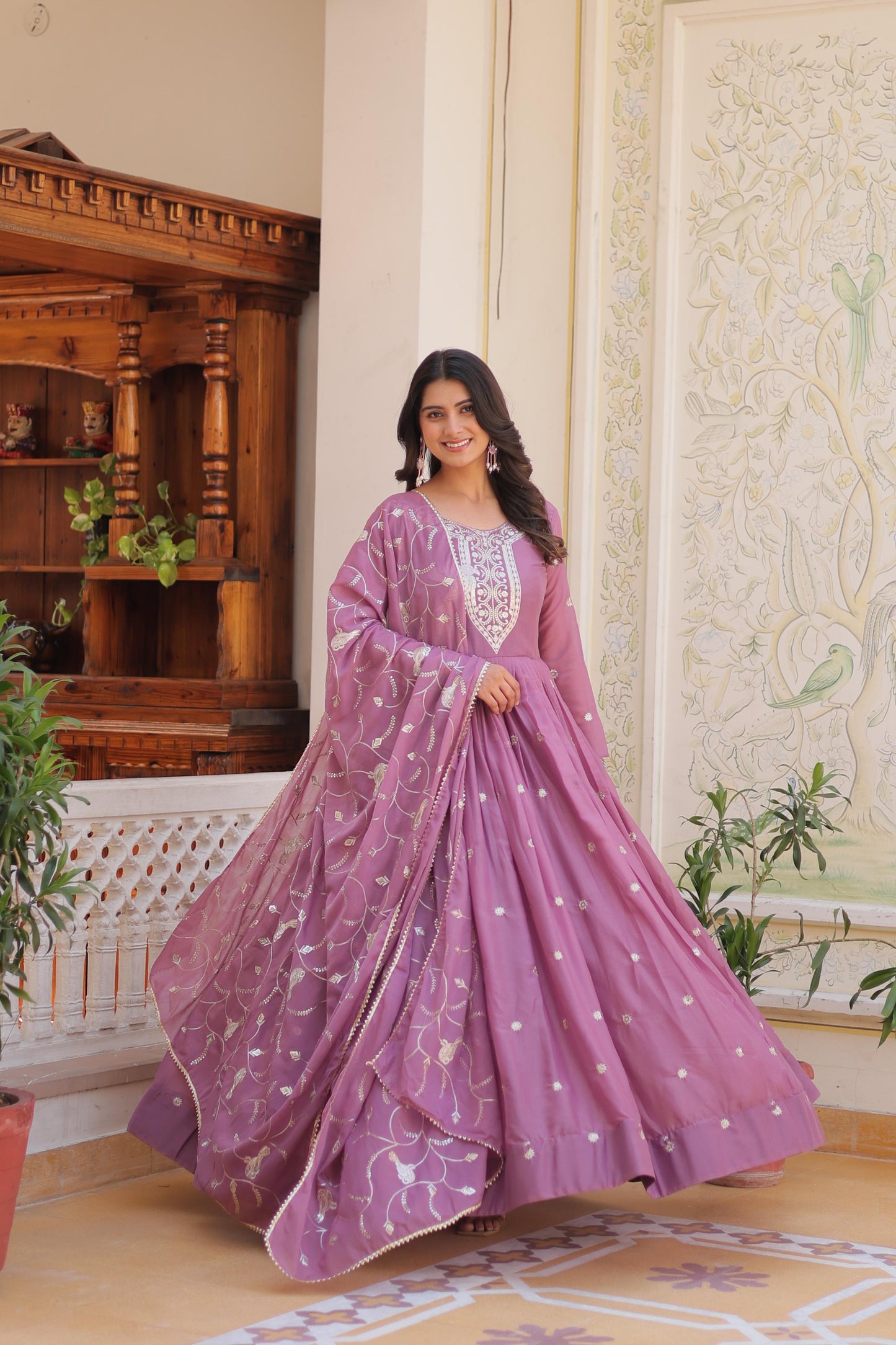 Premium Sequins Embroidered Gown with Dupatta