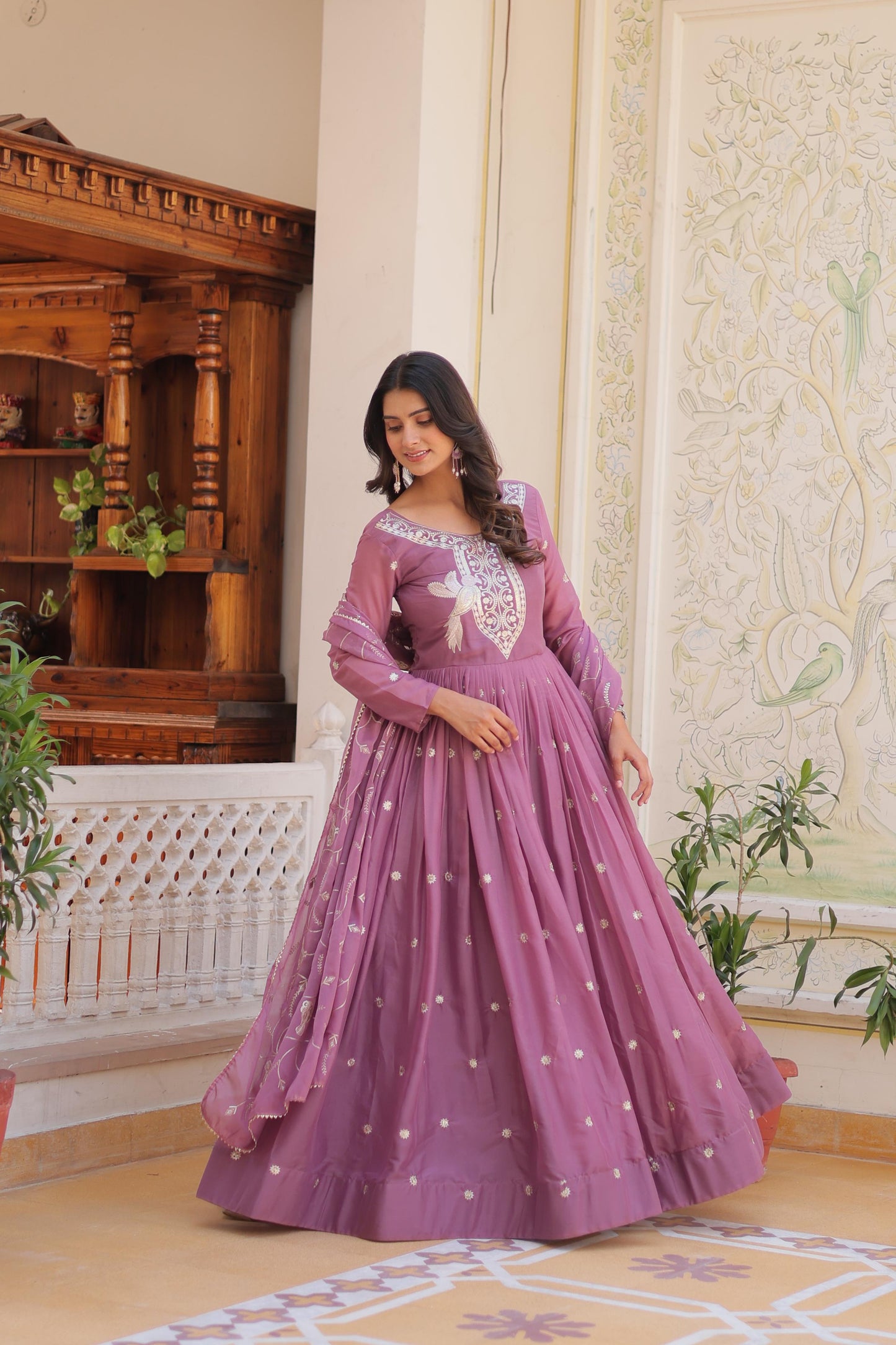 Premium Sequins Embroidered Gown with Dupatta