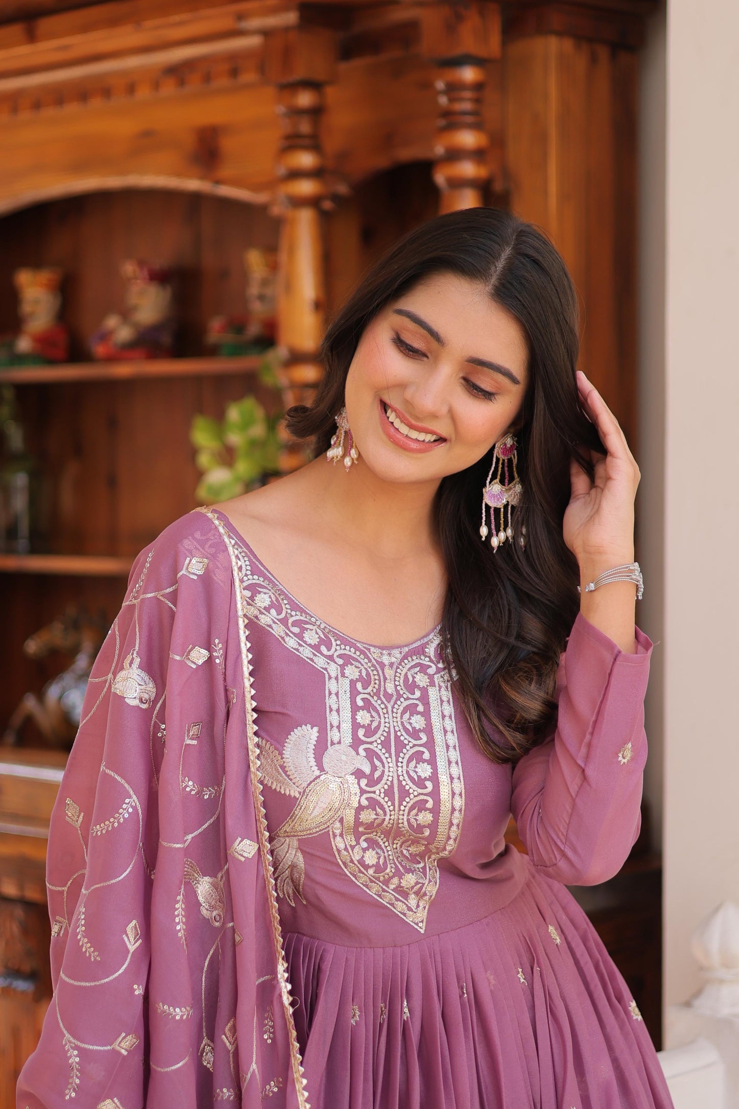 Premium Sequins Embroidered Gown with Dupatta