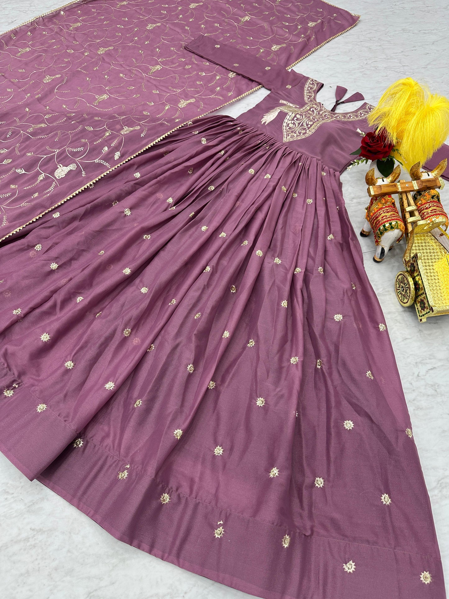 Premium Sequins Embroidered Gown with Dupatta