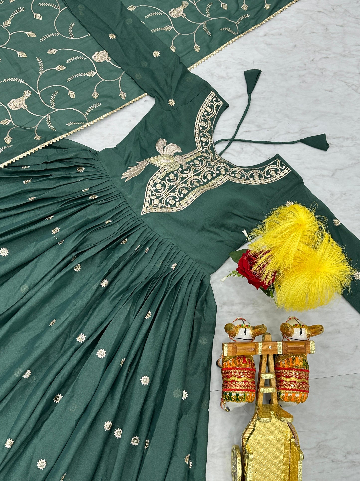 Premium Sequins Embroidered Gown with Dupatta