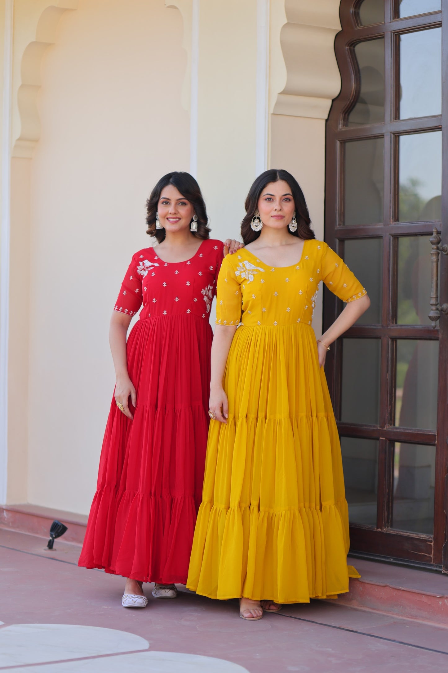 Red & Yellow Premium Embroidered Gown