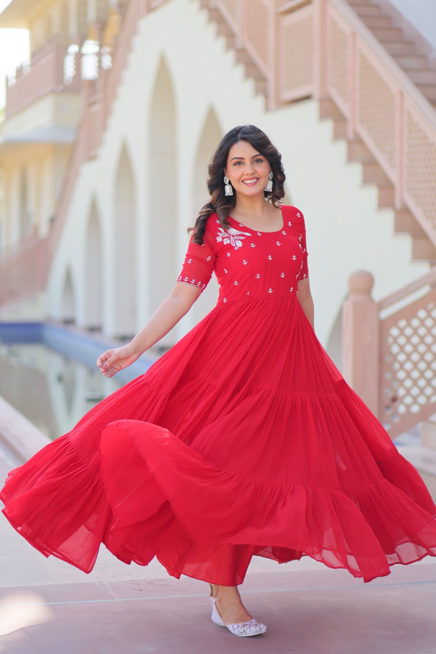 Red & Yellow Premium Embroidered Gown