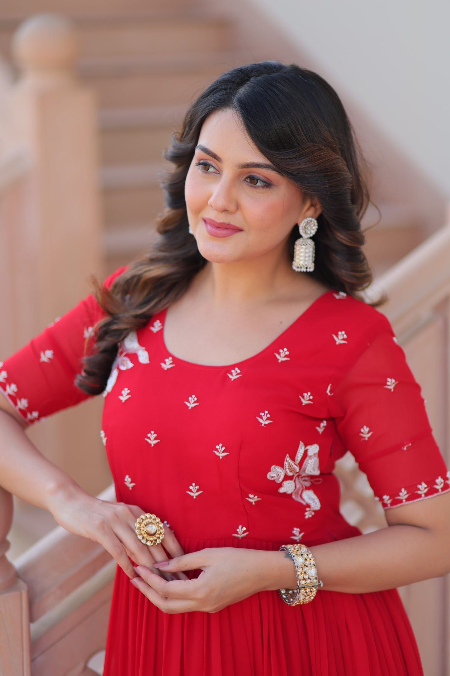Red & Yellow Premium Embroidered Gown