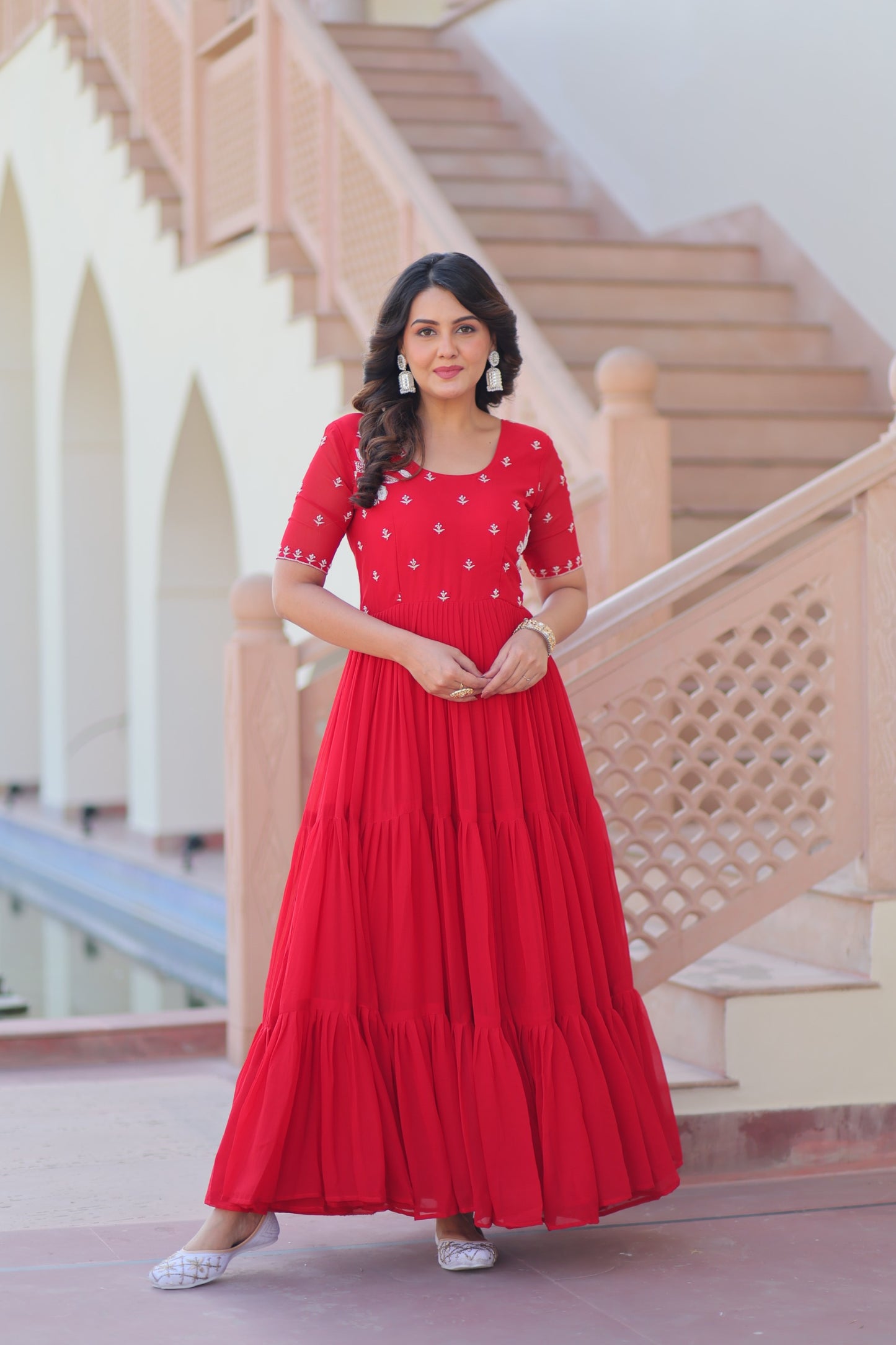 Red & Yellow Premium Embroidered Gown