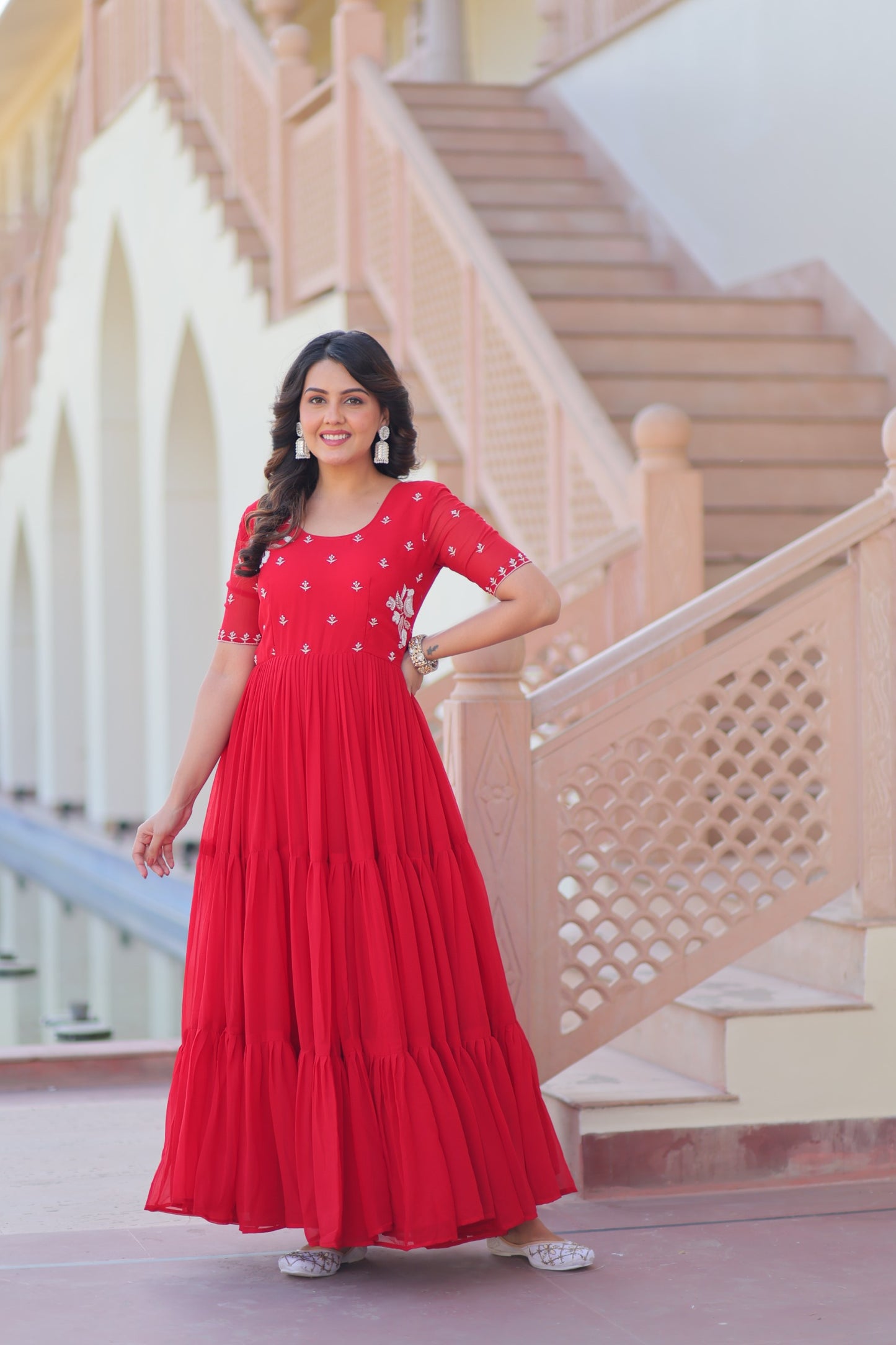 Red & Yellow Premium Embroidered Gown