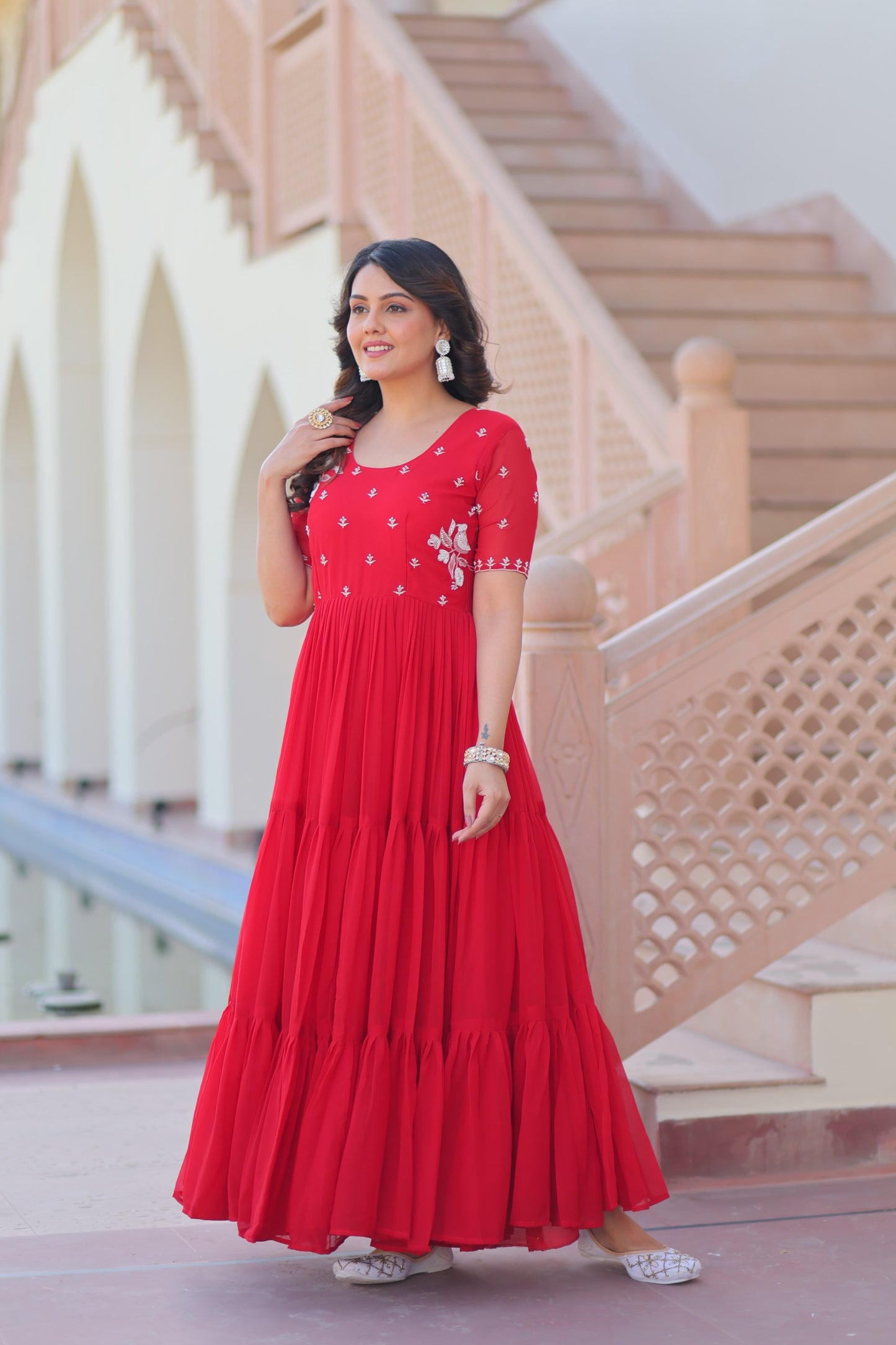 Red & Yellow Premium Embroidered Gown