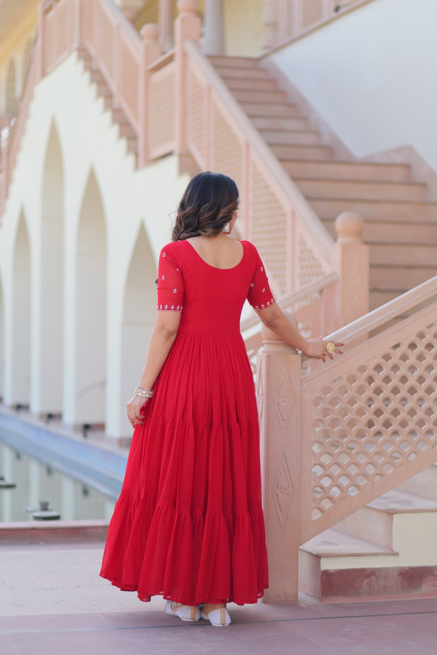 Red & Yellow Premium Embroidered Gown